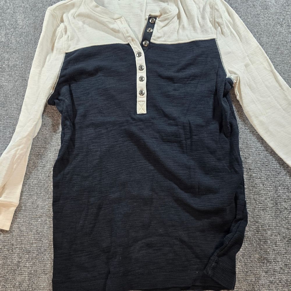 Lauren Ralph Lauren Black White Colorblock Henley Top Women XS 3/4 Sleeve Casual